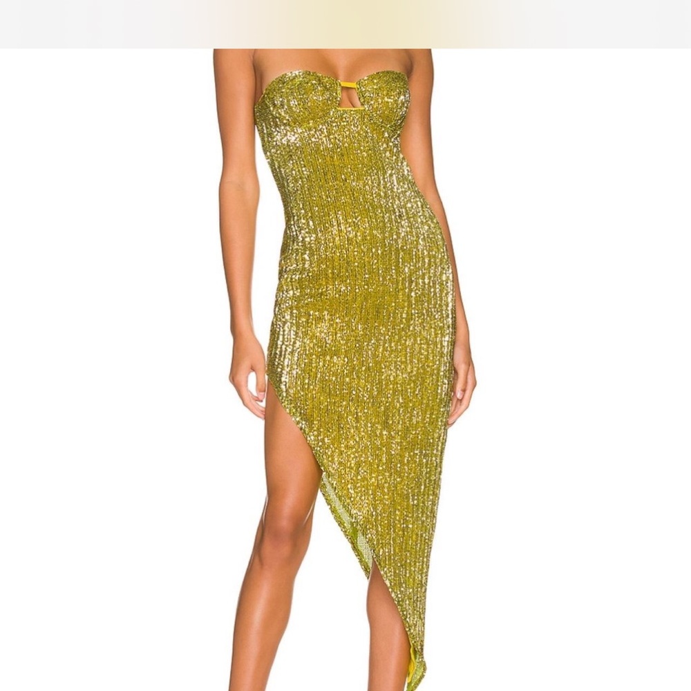 Gold Strapless Asymmetrical Dress